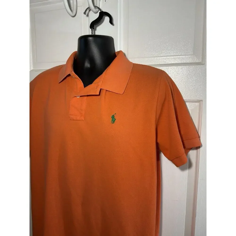 Men’s Polo Ralph Lauren XL Orange Polo Shirt Green Pony Short Sleeve Preppy